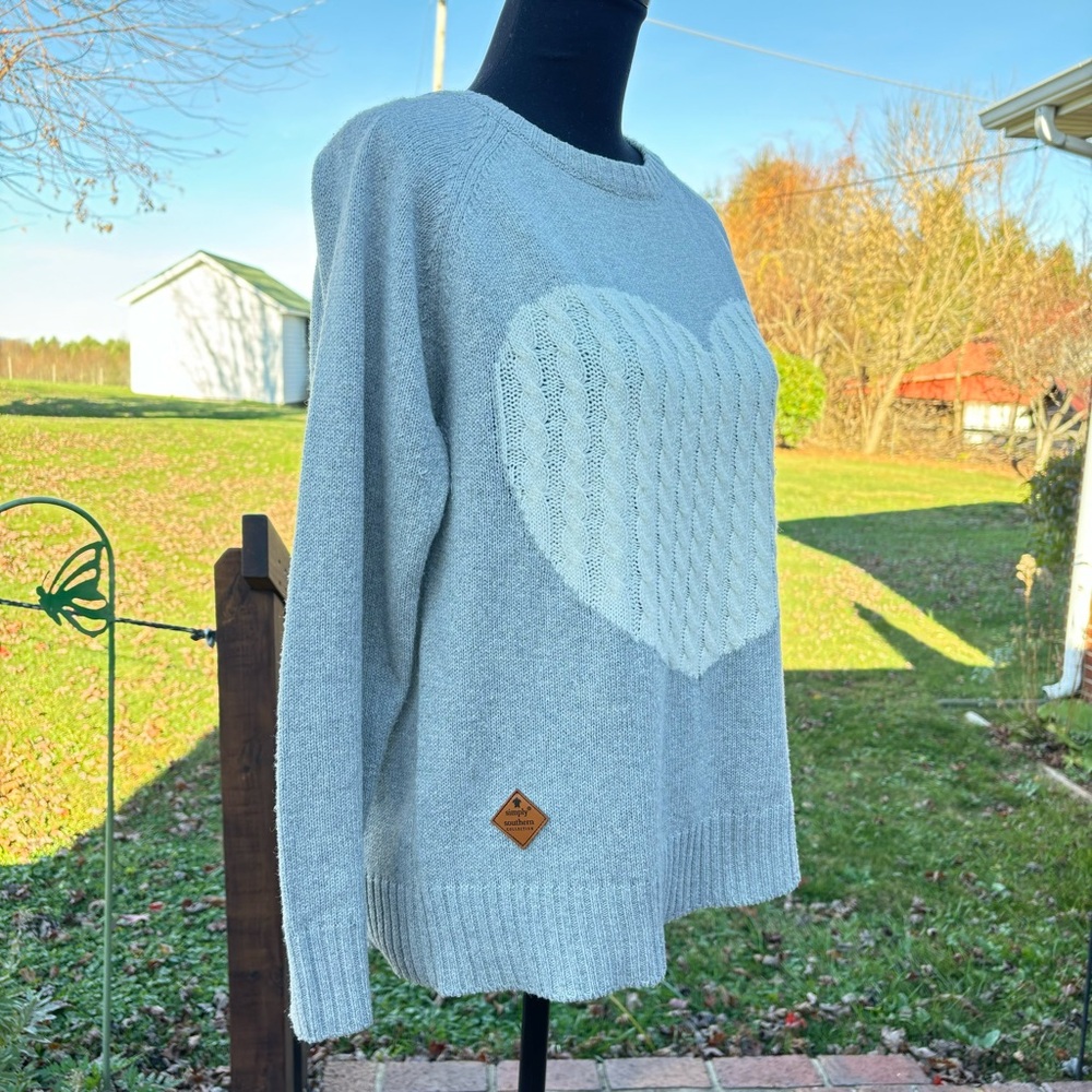 -Simply Southern Valentine Cabled Heart Kit Sweater Women’s Gray Size Medium - Picture 5 of 10